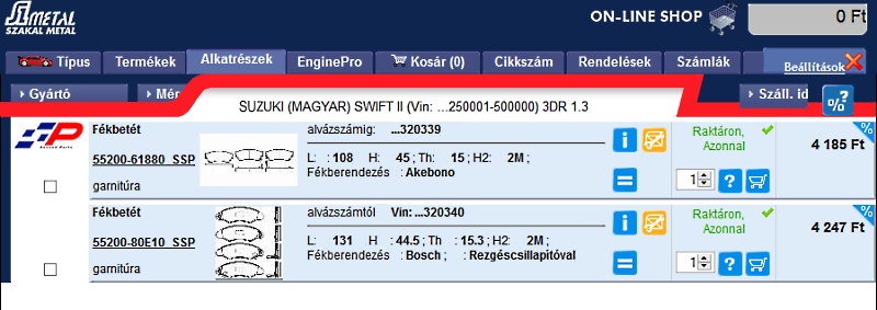 S.SP Magyar Suzuki autóalkatrész kiválasztása On-line katalógusból