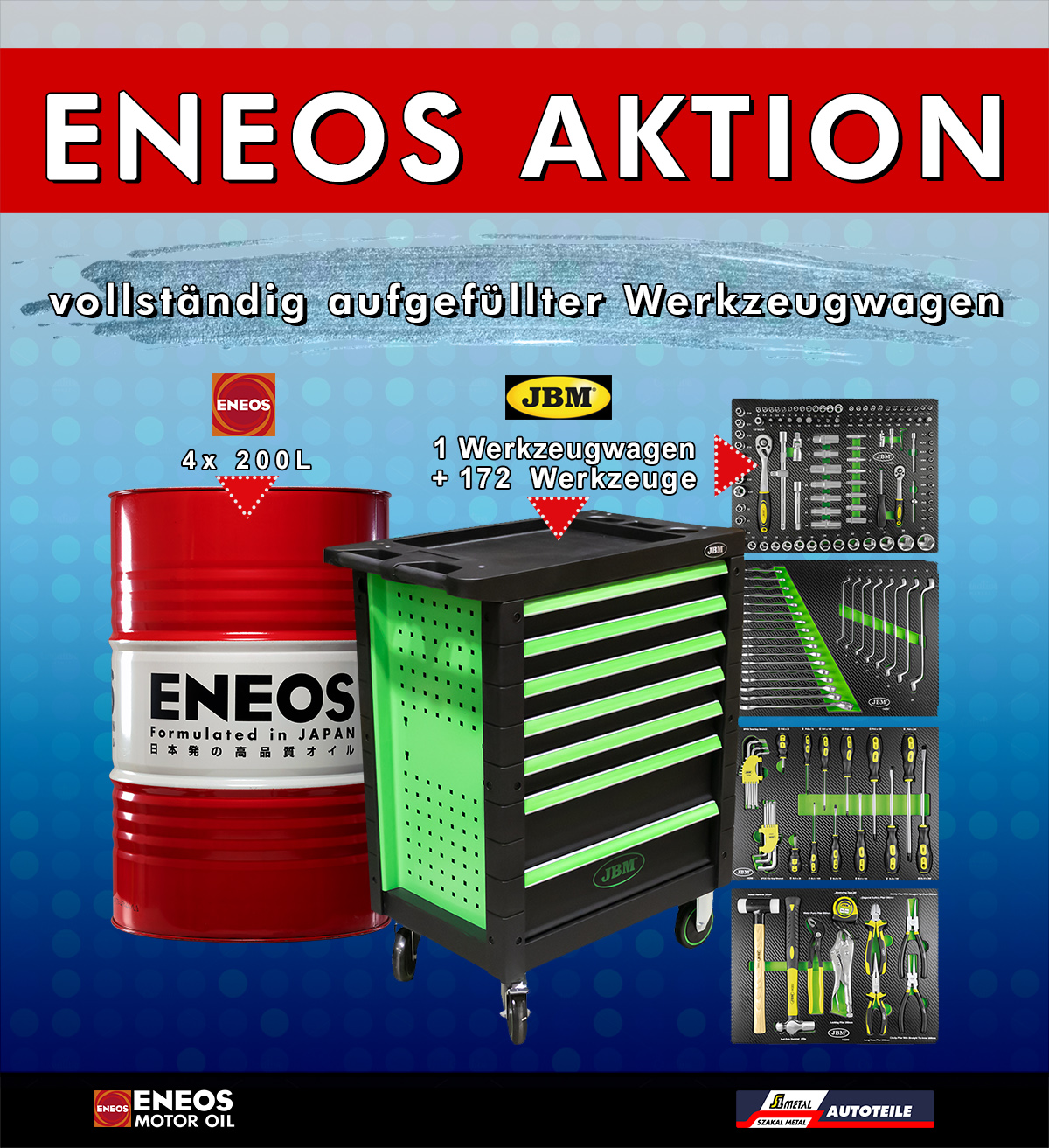 ENEOS AKTION vollständig aufgefüllter Werkzeugwagen