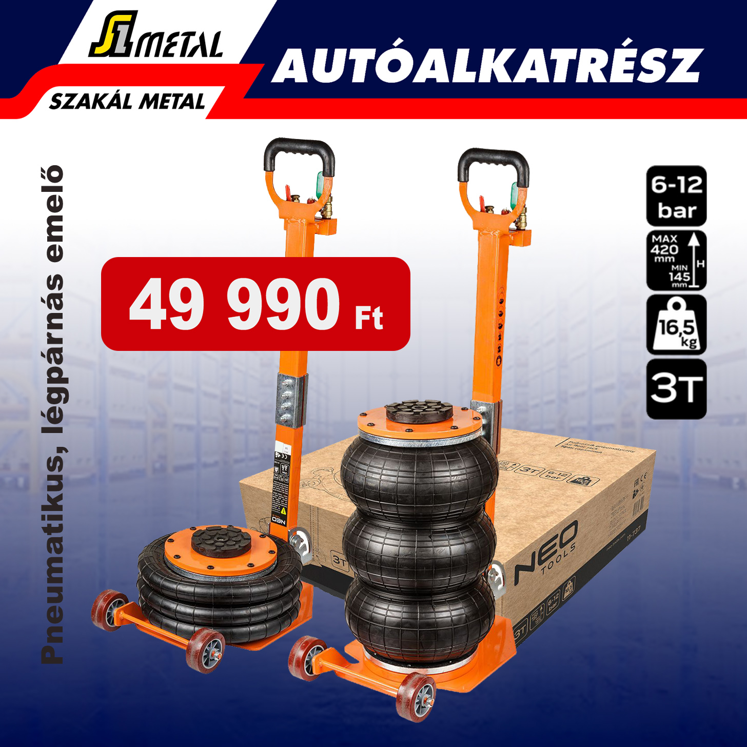 Légpárnás emelő, 3T