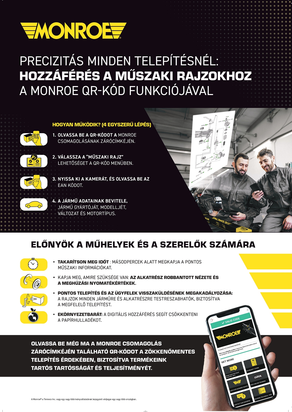Monoe műszaki rajz hozzűférés QR kóddal