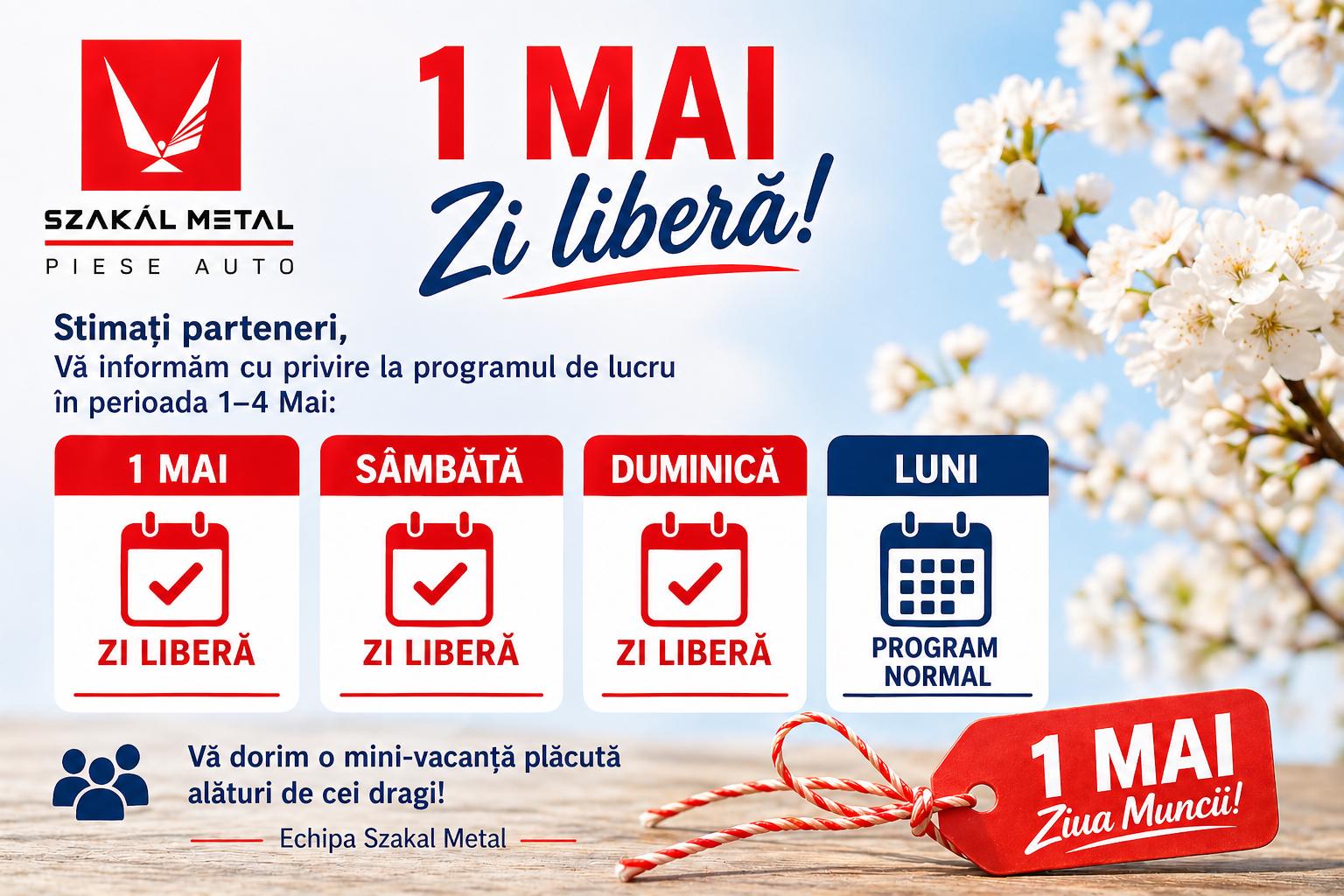 Program de lucru in perioada 1 Mai